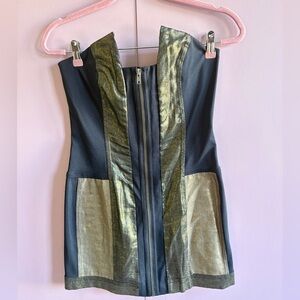 Foley + Corinna Strapless Black Top with Metallic Gold Panels